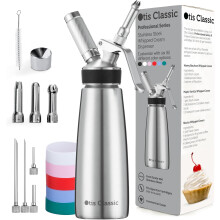 Classic 304 Stainless Steel Whipped Cream Dispenser, 500ml with 3 Decorating Nozzles, 4 Tips & 6 Colored Grips - Food Grade for Home Chef