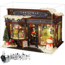 Christmas Miniature Dollhouse Kit, DIY Dollhouse Miniature House Kit for Adults, Tiny House Kits Mini Model Building Sets with Music (Christmas Wonder