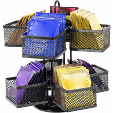 Tea bag organizer, storage holder spinning carousel 96 teabags container, rotating tray coffee creamer sweetener tea caddy for kitchen counter cabinet