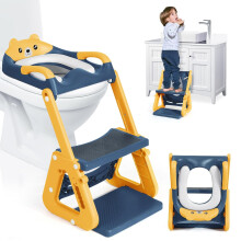 2-in-1 Potty Training Seat with Step Stool, Height Adjustable Toilet Seat for Toddler, Potty Training with Splash Guard for Kids Boys Girls, Stability