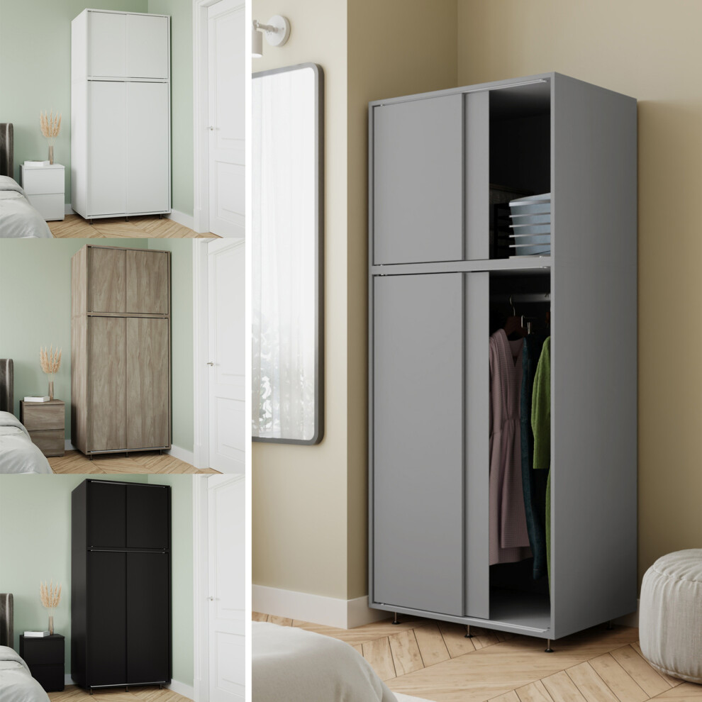 Urbn Living (Black With White Doors) 180Cm 4 Sliding Doors Wardrobe Bedroom Storage Closet Hanging Rail Cupboard Unit