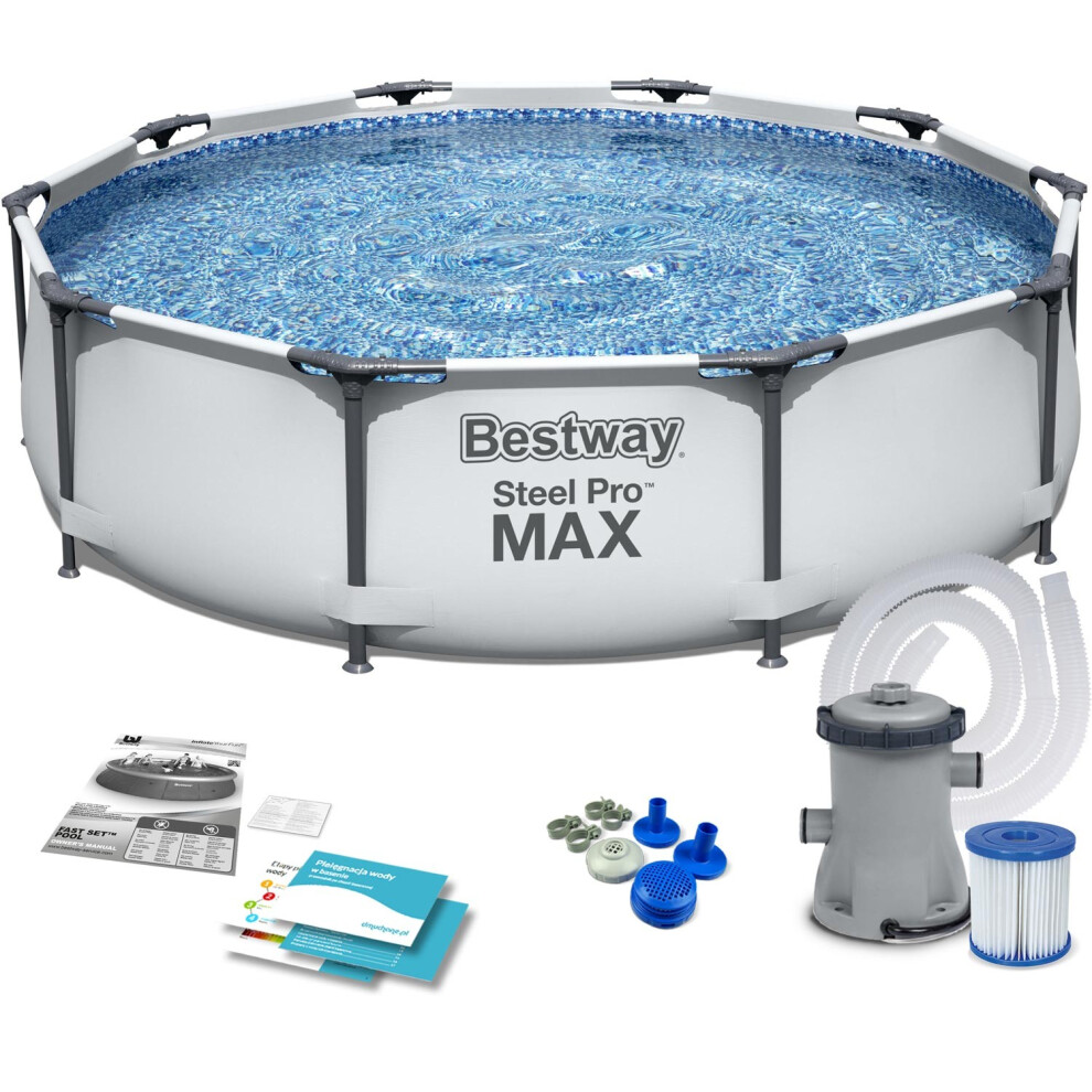 BESTWAY 56408 - Piscina Desmontable Tubular Steel Pro Max 305x76 cm Redonda con Depuradora Cartucho 1.249 L/H, Válvula de Drenaje y Fácil Instalación 4.678 litros-image