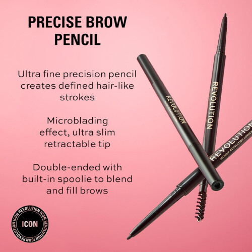 Makeup Revolution Precise Brow Pencil, Double-Ended, Ultra-Fine Pencil Tool, Includes Spoolie, Brown 1