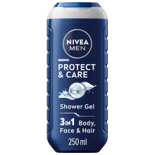 NIVEA MEN Protect & Care Shower Gel (250 ml), Moisturising 3-in-1 Body