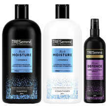 TRESemme Rich Moisture Shampoo, Conditioner & Heat Defence Spray Care + Styling Regime Bundle 3 Piece