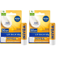 NIVEA SUN Protect Caring Lip Balm SPF50 (5.5ml), Factor 50 Lip Balm with Shea Butter, Protection Against UVA/UVB Rays with 24H Moisture, Lip Care, No