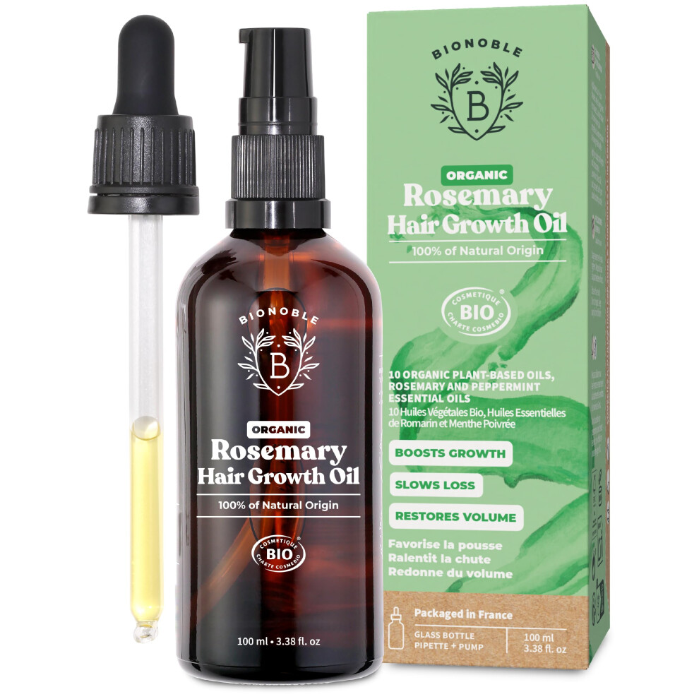 Bionoble Organic Rosemary Oil For Hair Growth - Slows Loss, Restores Volume - Rosemary Hair Oil With Argan, Jojoba & Castor Oil - 100% Natural & Vega