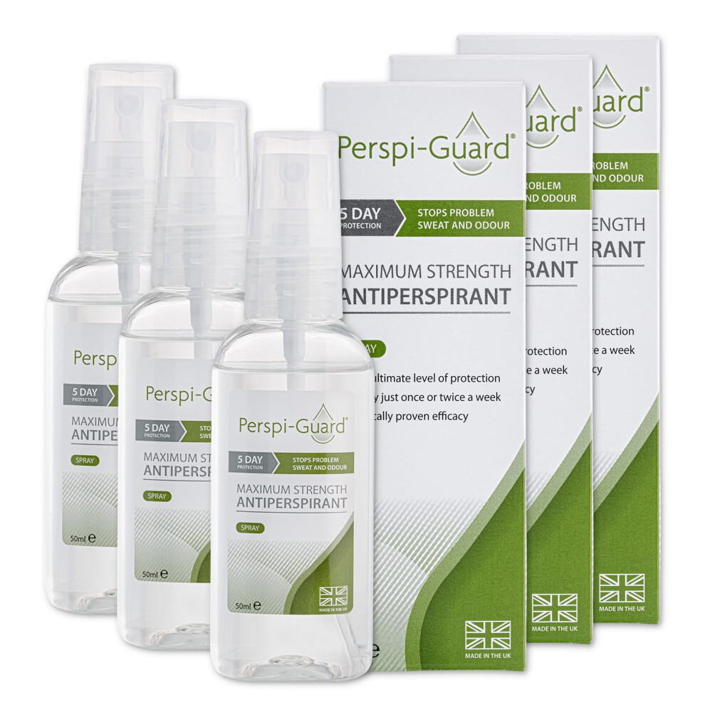 Perspi-Guard Maximum Strength Antiperspirant Spray 50 Ml, 3-Pack, Strong Deodorant For Excessive Sweating & Hyperhidrosis, Anti Sweat Spray, Unscente