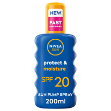 NIVEA SUN Protect & Moisture Sun Lotion SPF 20 (200 ml), Suncream with Vitamin C and Hyaluron, Provides 48H Moisture and Immediate UVA/UVB Protection