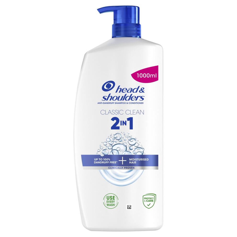 Head & Shoulders Classic Clean 2In1 Anti Dandruff Shampoo, 1000Ml. Up To 100% Flake Free, Clinically Proven. For Any Hair And Scalp Type. For Daily U Light/Brown
