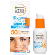 Garnier Ambre Solaire SPF 50+ Super UV Invisible Serum Moisturiser for Face, High Protection Against UVA & UVB, Sun Cream for all Skin Types, With Hy