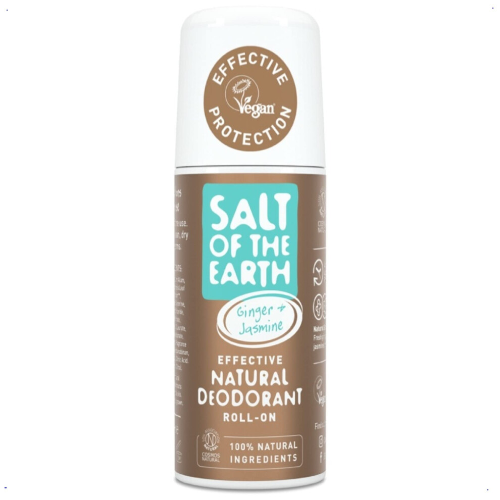 Salt Of The Earth Natural Deodorant Roll On, Vegan, Long Lasting Protection, Leaping Bunny Approved, Cosmos Approved, Made In The Uk, Cloudy, Ginger