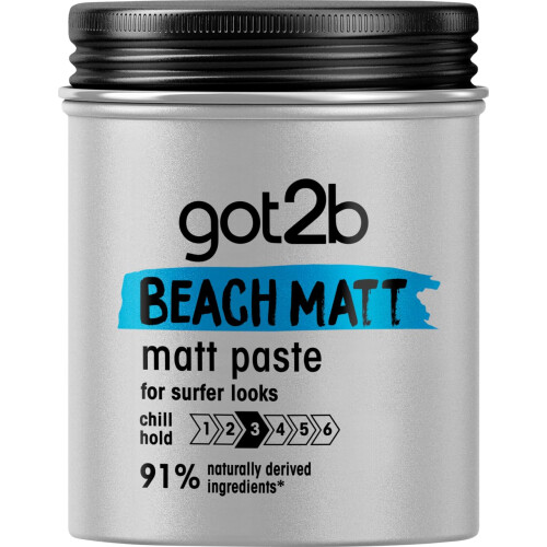 Schwarzkopf Got2b Beach Matt, Medium Hold, No Stickiness, Matt Texture Hair Paste, 100ml