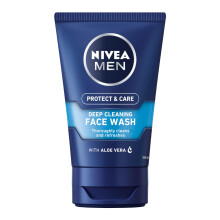 NIVEA MEN Deep Cleaning Face Wash Protect & Care (150 ml), Deep Cleansing Mens Face Wash and Face Cleanser with Aloe Vera and Pro-Vitamin B5, Exfolia