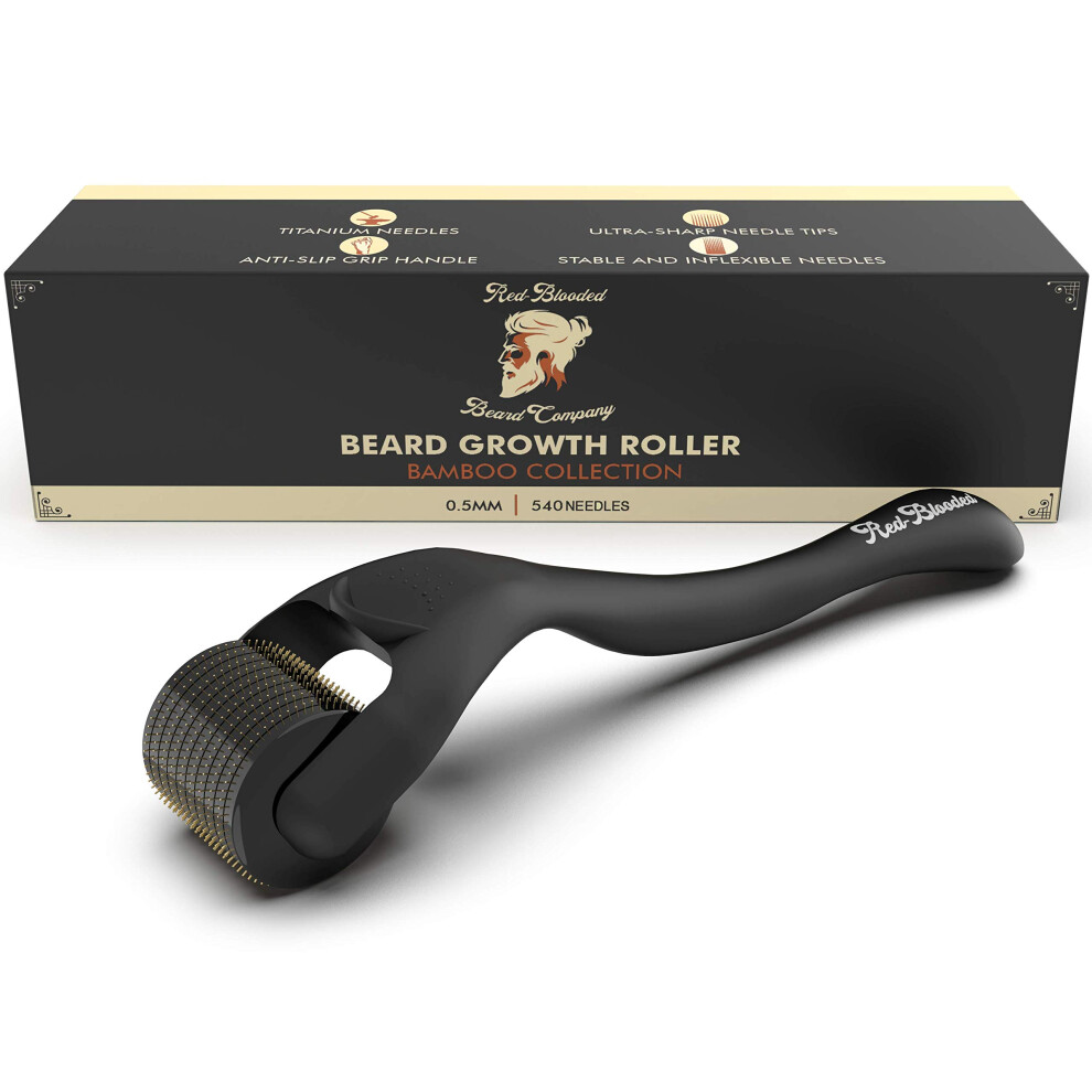 Red-Blooded Red/Black -Blooded Beard Growth Roller | Stimulate Beard And Hair Growth | 540 0.5Mm Titanium Needles | Derma Roller For Men | Matte Beard Roller | Mi