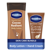 Vaseline Cocoa Radiant and Hydrate Body and Hand Care Bundle Body Lotion (200 ml) and Hand Cream (75 ml) with ultra-hydrating lipids and pure cocoa b
