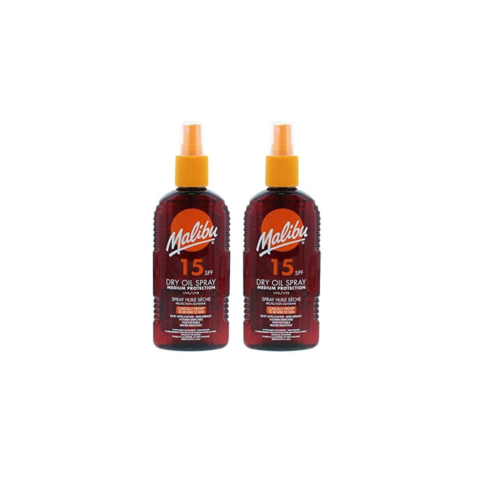 Photos - Shaver Malibu Suntan Dry Oil Spray Very Water Resistant SPF 15 Medium Protection (Pack of 2)