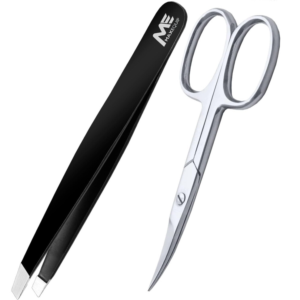 Me Maxequip Cuticle Nail Scissors Curved Shape With Tweezer Professional Stainless Steel Beauty Scissors, For Manicure Pedicure, Eyebrows, Nose, Hair