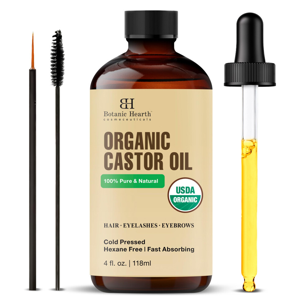 Botanic Hearth Silver Castor Oil | Usda Certified Organic |100% Pure & Hexane Free | Cold Pressed | Growth For Eyelashes, Eyebrows, Hair | With Eyebrow & Ey