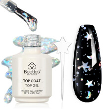 beetles Gel Polish 2 In 1 Silver Glitter Top Coat 15 ML No wipe Stars Moon Halo Top Coat Soak Off UV Uv Led Gel Nail Polish Long Lasting Highly Shine