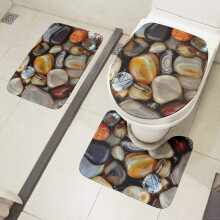 Bathroom Floor Mat Set Three-piece Toilet Seat Cover Anti-slip Carpet Entrance Door Mat