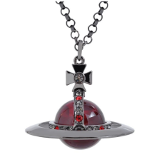 Colourful Saturn necklace for women – Saturn planet pendant with crystals (Black + Red)