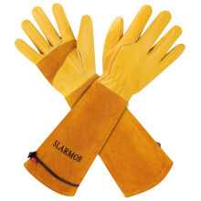 SLARMOR Leather Gardening Gloves – Thorn Proof Rose & Blackberry Gauntlet Gloves – Heavy Duty with Arm Protection