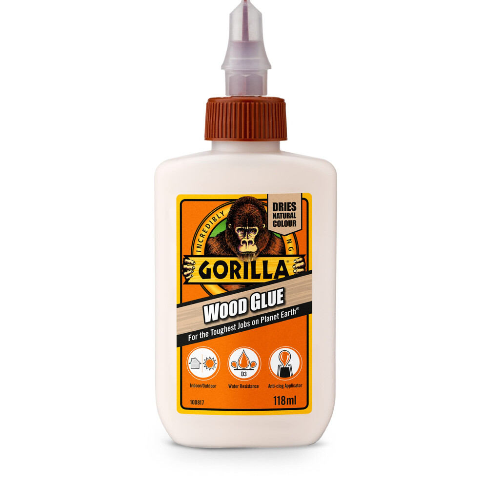 Gorilla Wood Glue – Strong, Fast-Bonding Adhesive for Wood Projects & Repairs, 118ml Bottle