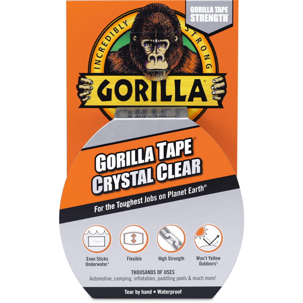 Gorilla Tape Crystal Clear – 8.2m, Weatherproof, Invisible Repair Tape