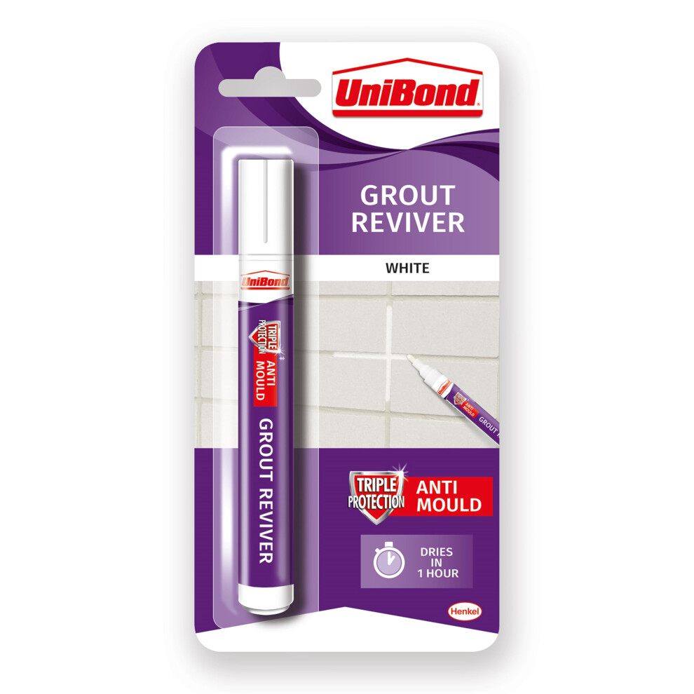 Unibond White Grout Reviver Pen 7ml – Tile Joint Whitener for Bathrooms – Easy to Use, Restore Faded or Discoloured Grout