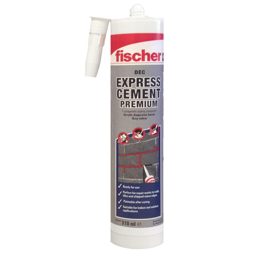 Fischer 523856 Express Mortar Cement – Ready Mix Grey Filler for Repairs & Wall Anchors