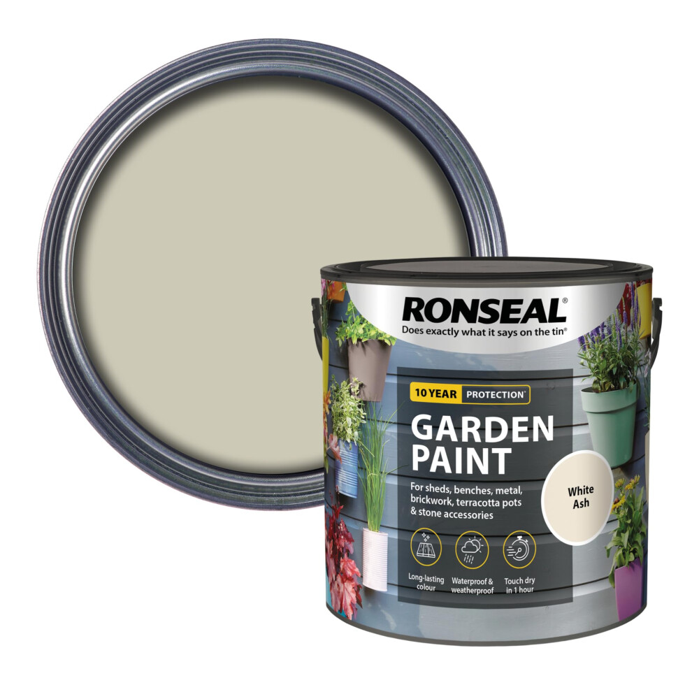 Ronseal Garden Paint White Ash 2.5L – Exterior Wood, Brick & Terracotta Paint – Weatherproof & Fade Resistant Finish