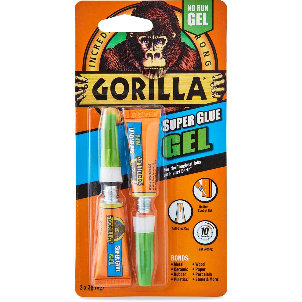 Gorilla Super Glue Gel – 2x3g, Anti-Clog, Fast Set, Metal, Leather, Ceramic