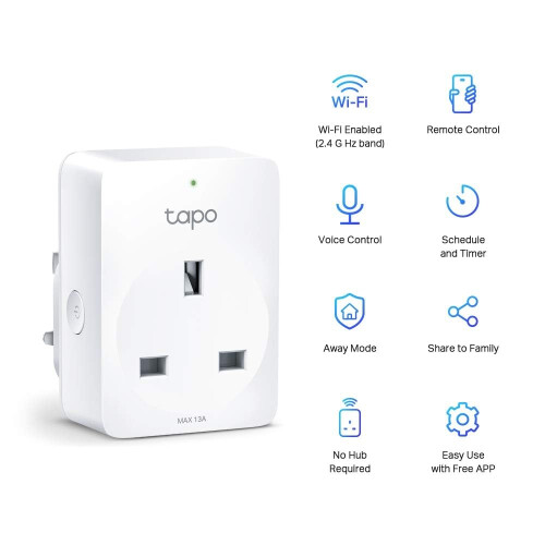 TP-Link Tapo P100 Wi-Fi Smart Plug – Alexa & Google Control, App Remote, Scheduling, Device Sharing – White 2