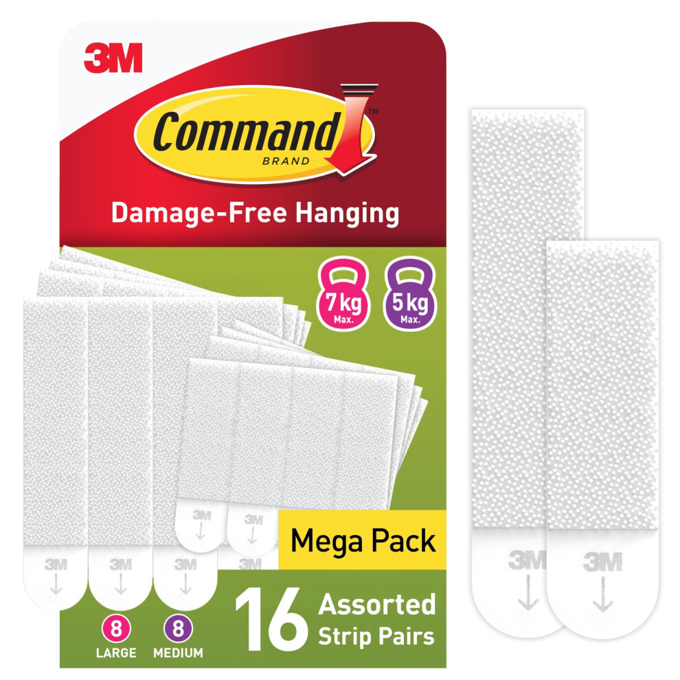 Command Picture Hanging Strips Value Pack – 16 Medium & 16 Large Strips (8 Pairs Each), Damage-Free for Wall Décor