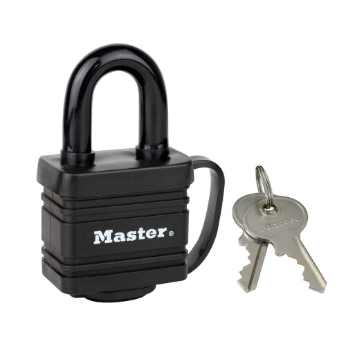 Master Lock Master Lock 7804EURD Laminated Padlock – Thermoplastic Covered Key Lock 7.8 x 4 x 2.9cm – Black 1