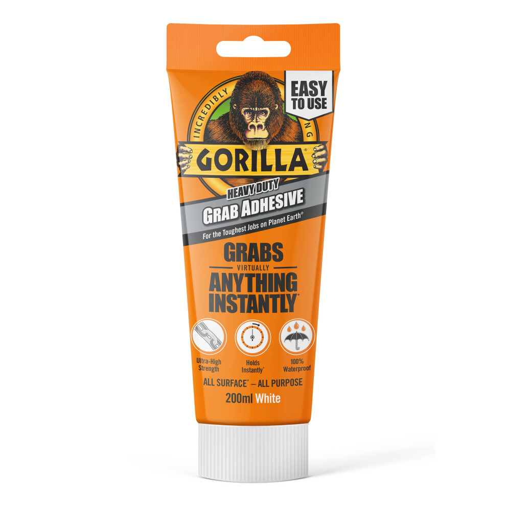 Gorilla White Grab Adhesive – Ultra-Strong, Waterproof, 200ml, Instant Hold, Temperature Resistant