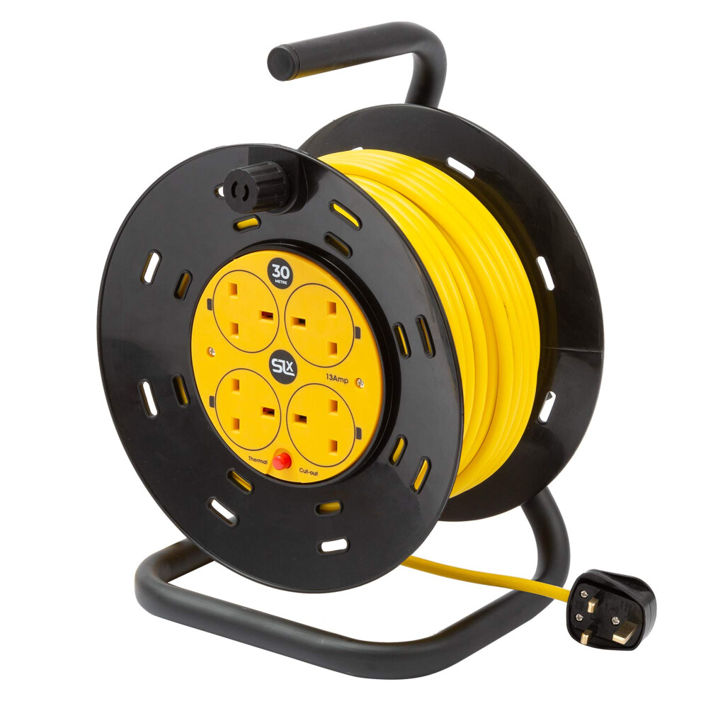 30m Heavy Duty Extension Lead Cable Reel–4 Socket–13A Thermal Protection–UK Plug