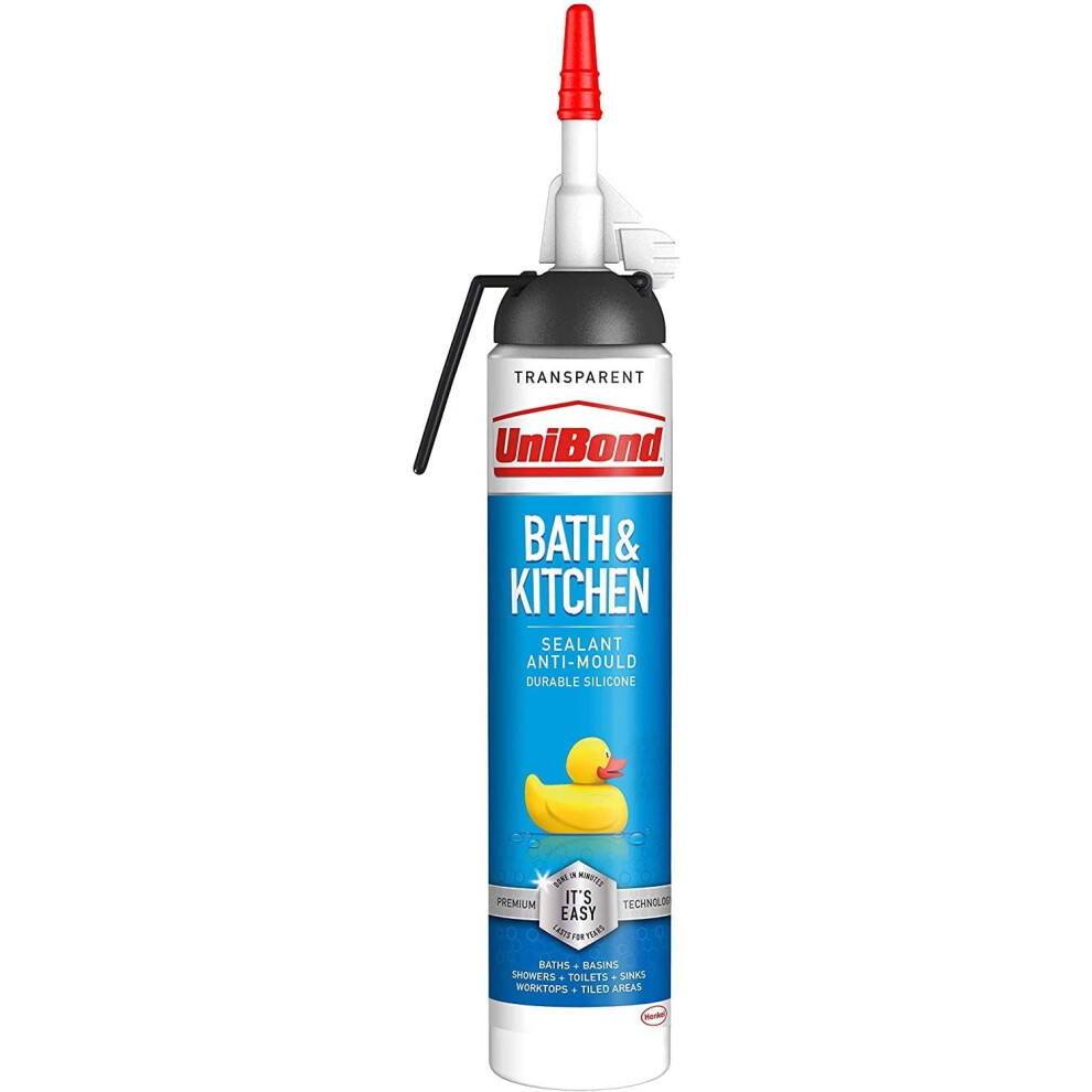 UniBond 2646327 Bath & Kitchen Sealant 208g – Clear Mould Resistant Waterproof Silicone for Showers & Tiles