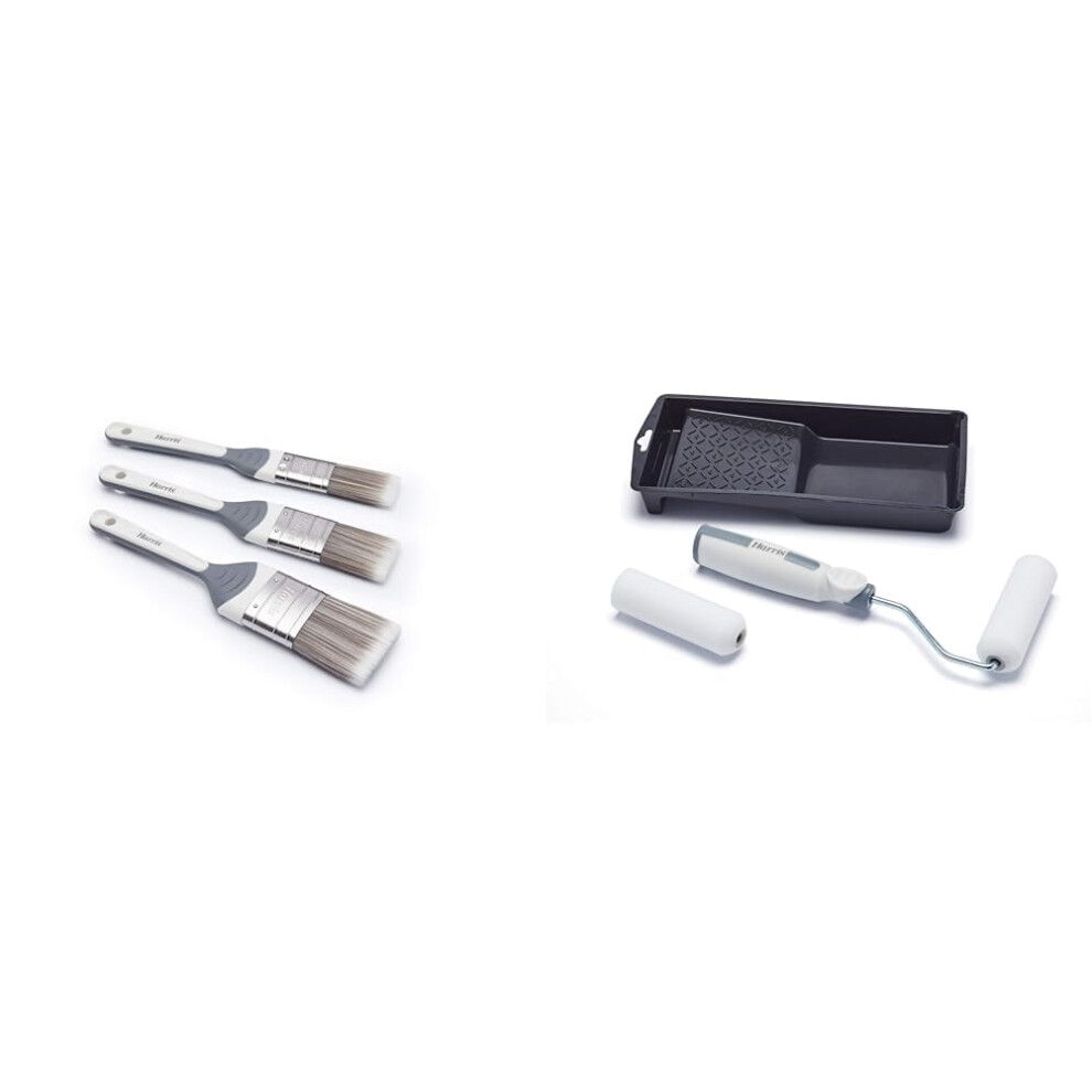 Harris No Loss Paint Brushes 3 Pack + 4" Mini Roller Set with Tray & Frame