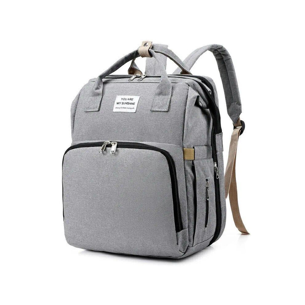 (grey) Baby Changing Bag Backpack, Nappy Changing Bag with Foldable Cot Bed, Large Capacity Baby Diaper Bag with Changing Pad Mum, Waterproof Portable
