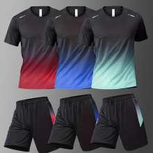 (Green+Blue+Red, S) 6-pack - Men's sports suit breathable and comfortable moisture wicking summer basketball training running suit casual suit gradient fashion