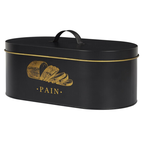Boîte à pain en métal noir et doré 2