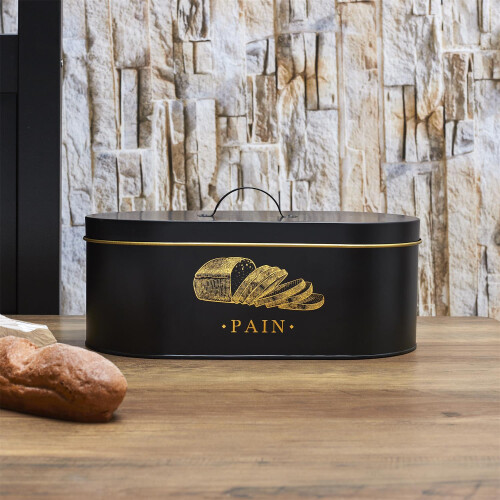 Boîte à pain en métal noir et doré 1