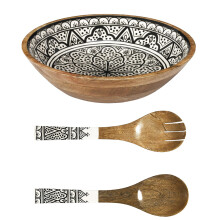 Set Saladier + Couverts en manguier Mira Noir
