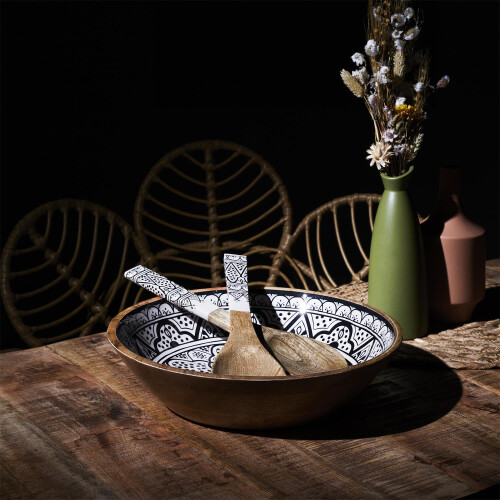 Set Saladier + Couverts en manguier Mira Noir 2