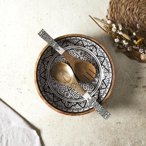 Set Saladier + Couverts en manguier Mira Noir 1