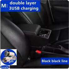 (M1 red line 3USB, One size) compatible for Toyota Aygo X Armrest Box compatible for Toyota Aygo Car Armrest Storage box cup holder Dedicated Retrofit Interior Car Accessories