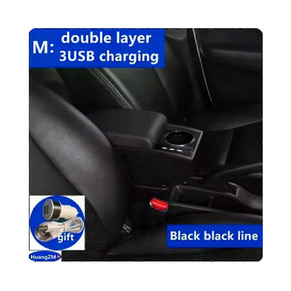 Kikidex (M1 Red Line 3Usb, One Size) Compatible For Toyota Aygo X Armrest Box Compatible For Toyota Aygo Car Armrest Storage Box Cup Holder Dedicated Retrofit