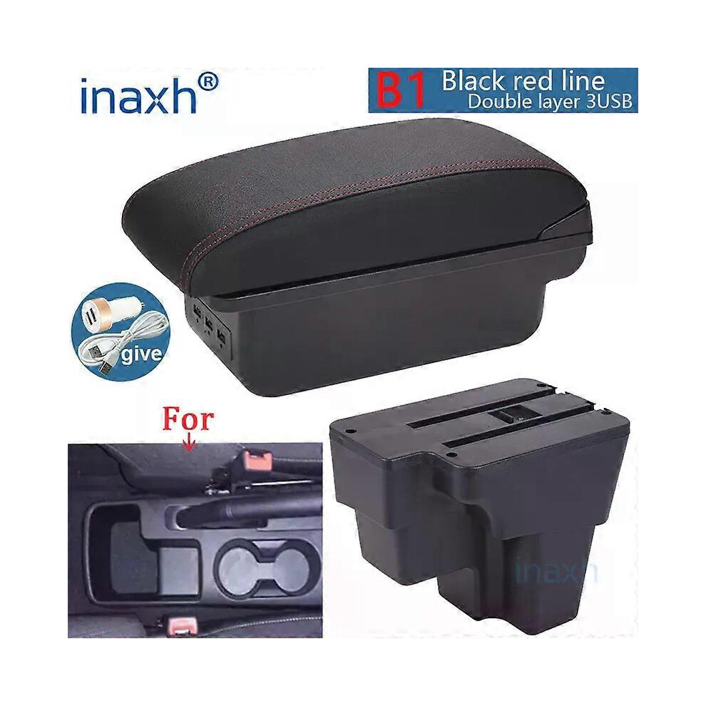 (C1 No Usb, One Size) Compatible For Kia Rio Armrest Box Compatible For Kia Stonic Kia Rio Lx Cerato Car Armrest Retrofit Part Storage Box C Black/Red 4909775397383
